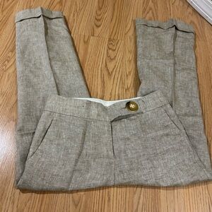 Tory Burch Linen-Cotton Cropped Pants in Light Taupe